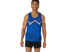 Kleding|Hardlopen>ASICS NATIONS RUN SINGLET Blue